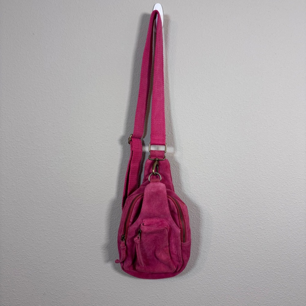 Free People Pink Hudson Suede Sling Bag Leather Boho Festival Crossbody Backpack